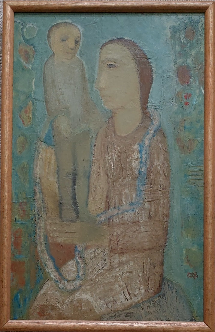Jaap Min, Moeder en kind, olieverf op doek, 80 x 50 cm