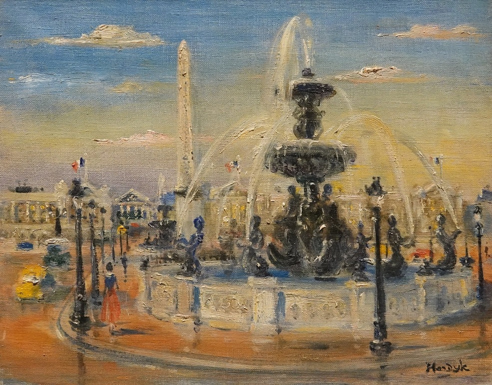 Gerard Hordijk, Place de la Concorde Parijs, olieverf op linnen, 27,5x35 cm