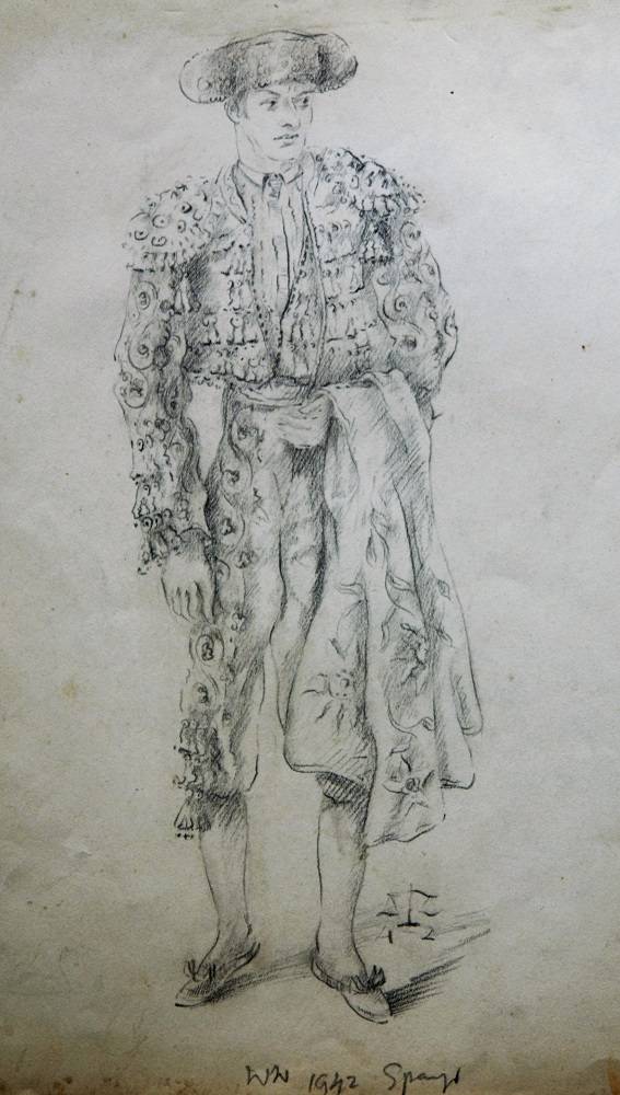 Pencil drawing, 'Manolete' famous bullfighter by Willem Wagenaar